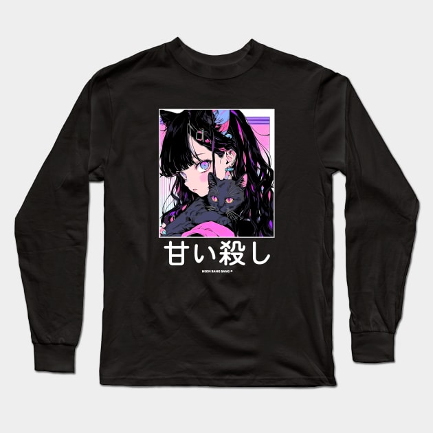 Stylish Anime Neko Girl Manga Aesthetic Streetwear Long Sleeve T-Shirt by Neon Bang Bang